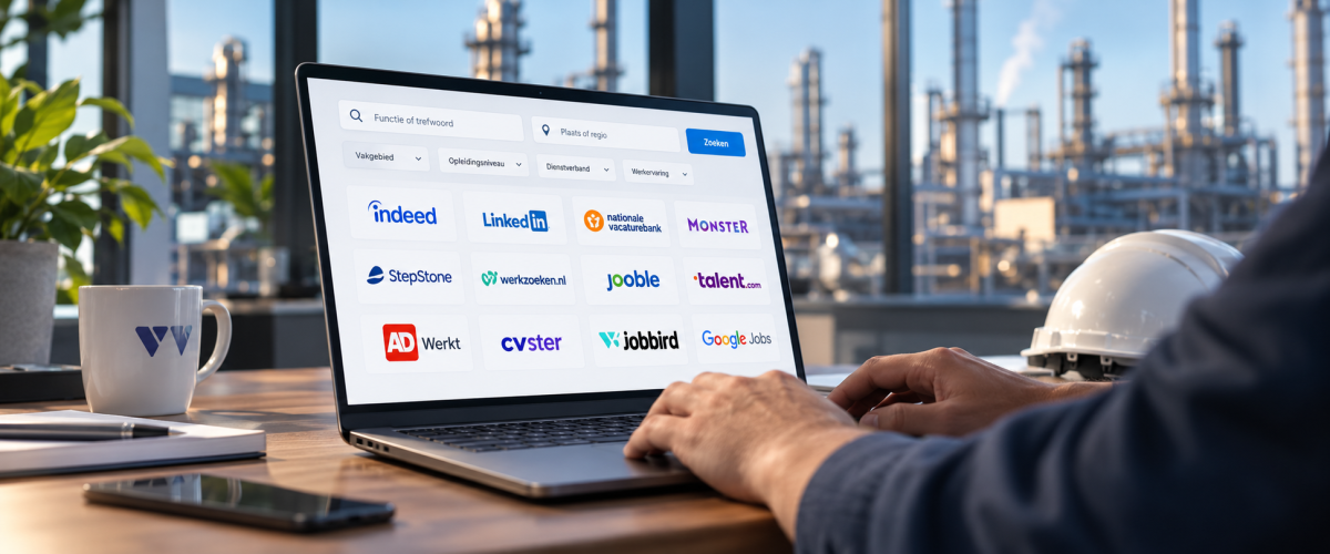 Recruiter bekijkt verschillende vacatures op een computerscherm.